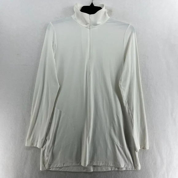 Lands' End Active Shirt Womens Sz S White Mock Neck 1/4 Zip Long Sleeve Pockets - Picture 1 of 15